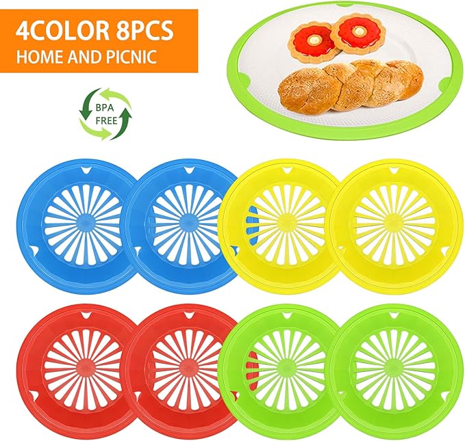 Paper Plate Holders 8 Packs with Snap-in Grooves 10.5 Inch Plastic Paper Plate Holders Reusable 4 Color Heavy Duty Supports for Picnic Party Dinner
