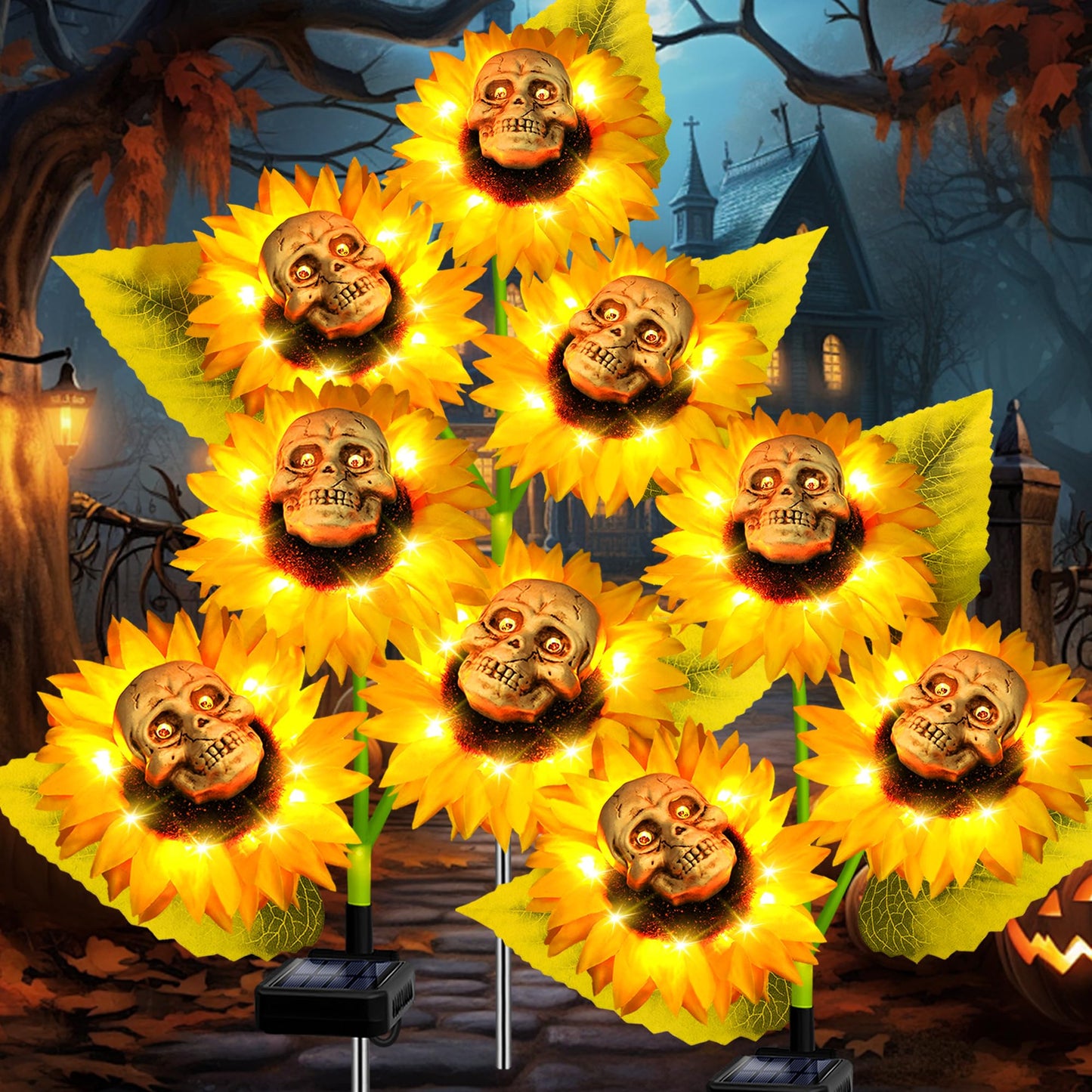 Stadeco Halloween Decorations - 3 Pack Solar Scary Skull Lights, Waterproof, Warm White, Model SXF-XRK-skull-3P