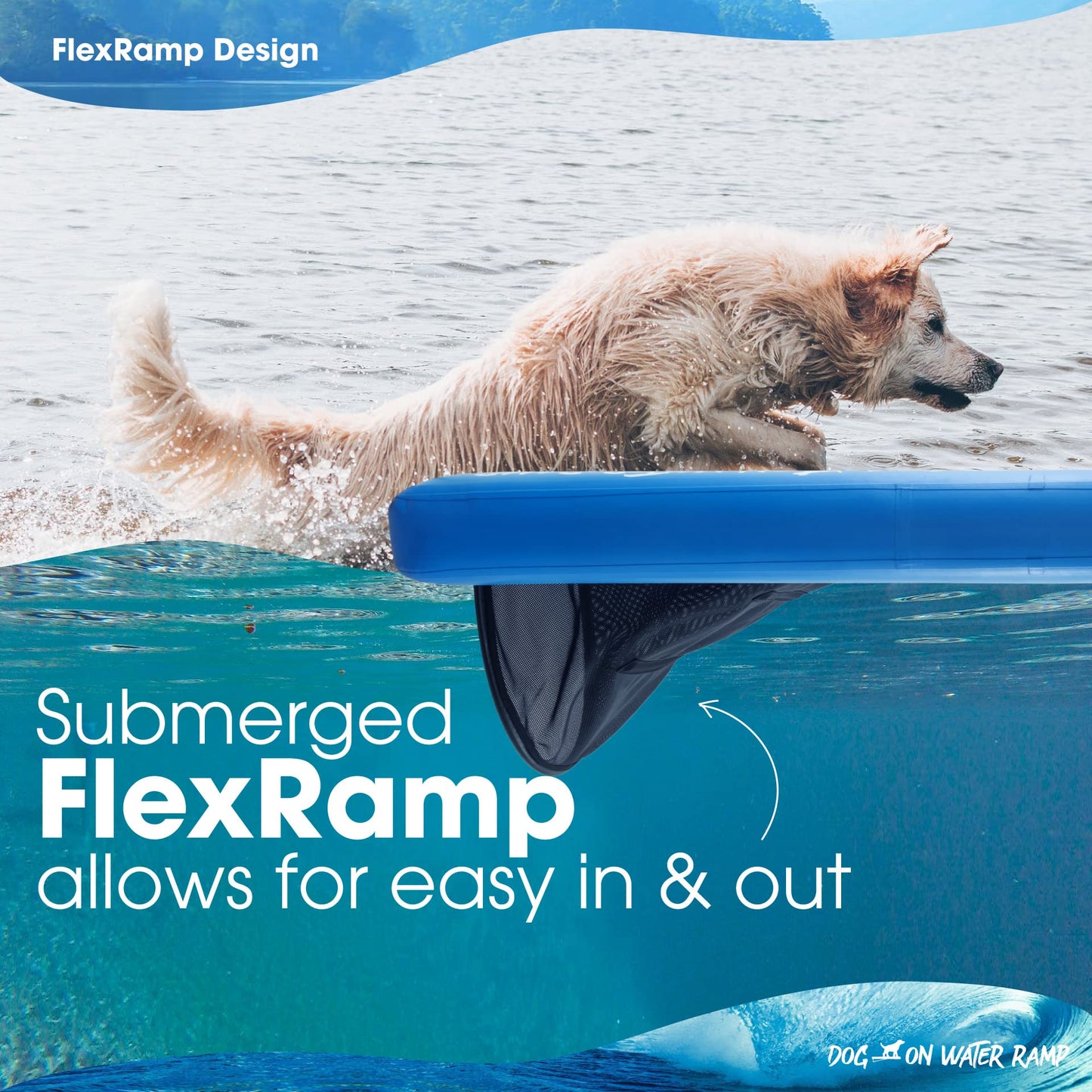 Dog on Water Ramp for Boat, Dock, or Pool. for Dogs up to 200 lbs to Easily Climb Out of The Water. Floatable. Includes Pump, Carry Backpack, Rope. 2025 Model