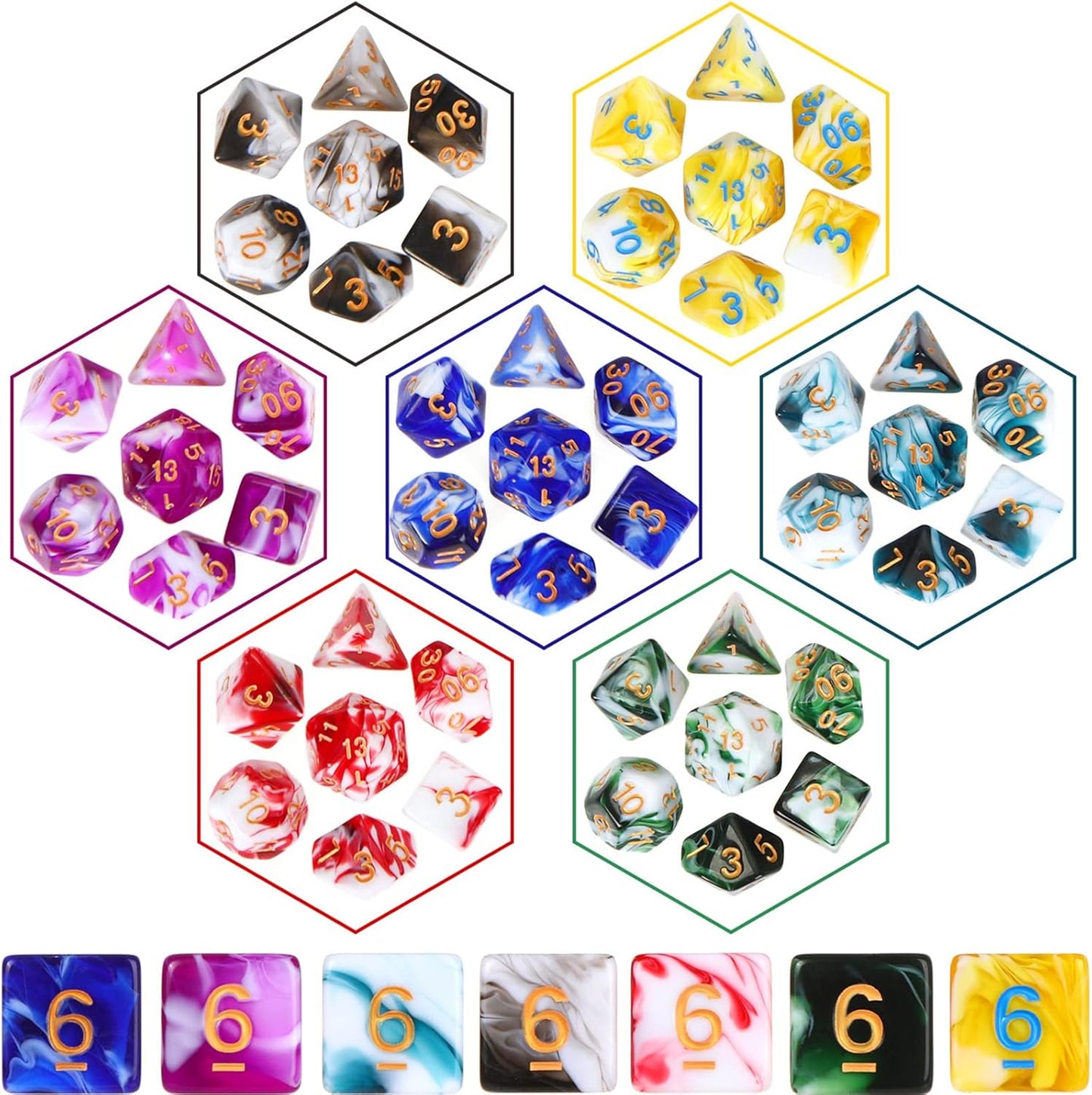 Yilloog 210 Pcs Compatible with DND Dice Sets Bulk Polyhedral Dice with Drawstring Bag Dice Multi Role Playing Table Game D4 D6 D8 D10 D% D12 D20 Compatible with Dungeons and Dragons (Mixed Style)