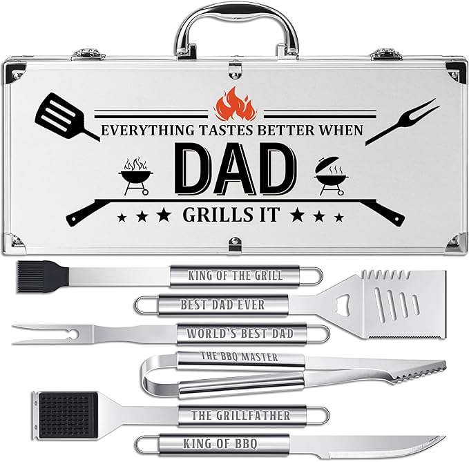Dad Gifts, Dad Birthday Gifts from Daughter Son Heavy Duty Grilling Accessories Kit for Backyard BBQ, Thick Stainless Steel Grill Utensils with Non-Slip Handle Tool for Man on Christmas
