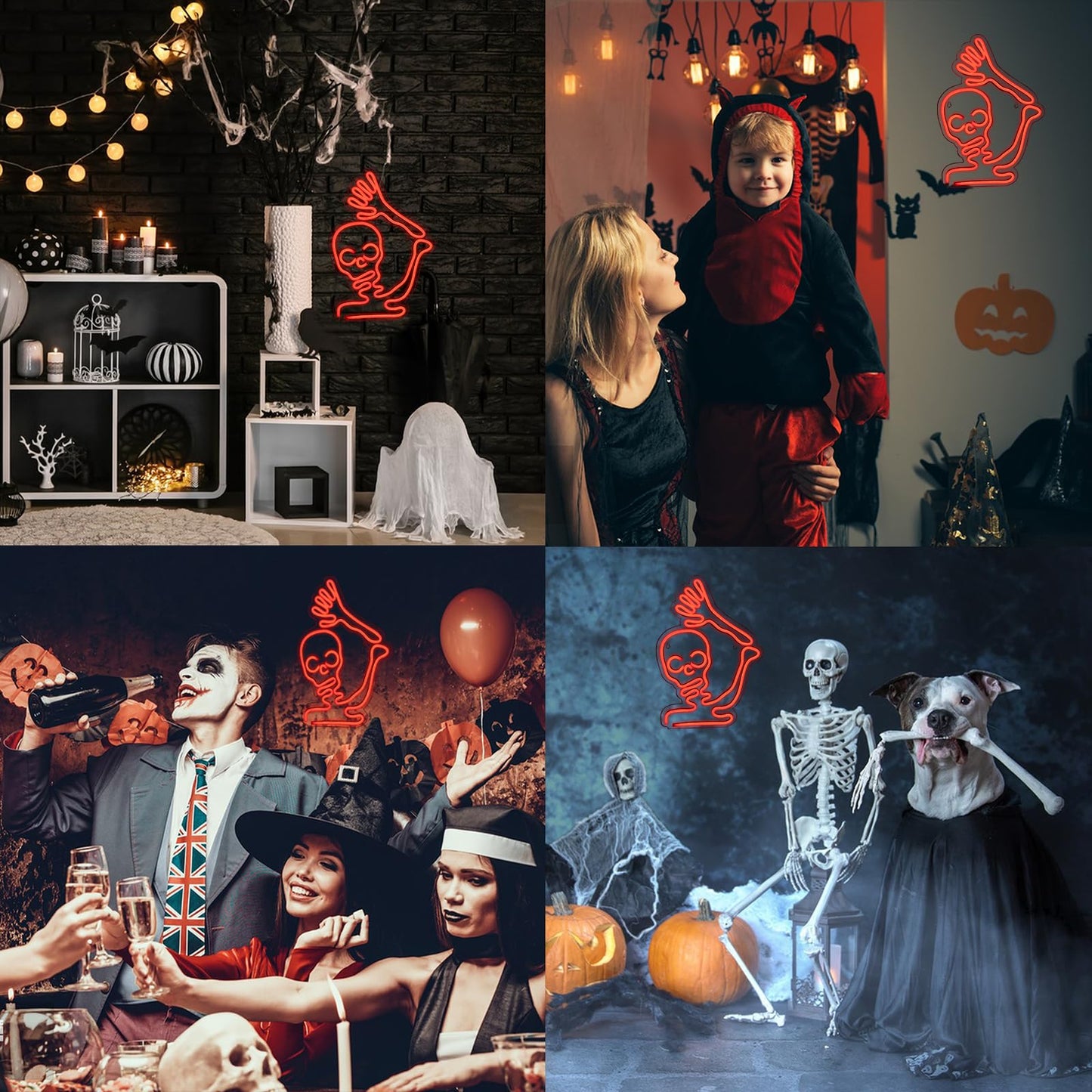 Faxfsign Skeleton Skull Neon Sign Red Halloween Waving Ghost Led Light Up Signs For Wall Window Decor Usb Fun Lamp Neon Light Signs For Bedroom malt-inspired Bar Man Cave Birthday Halloween Party Gifts