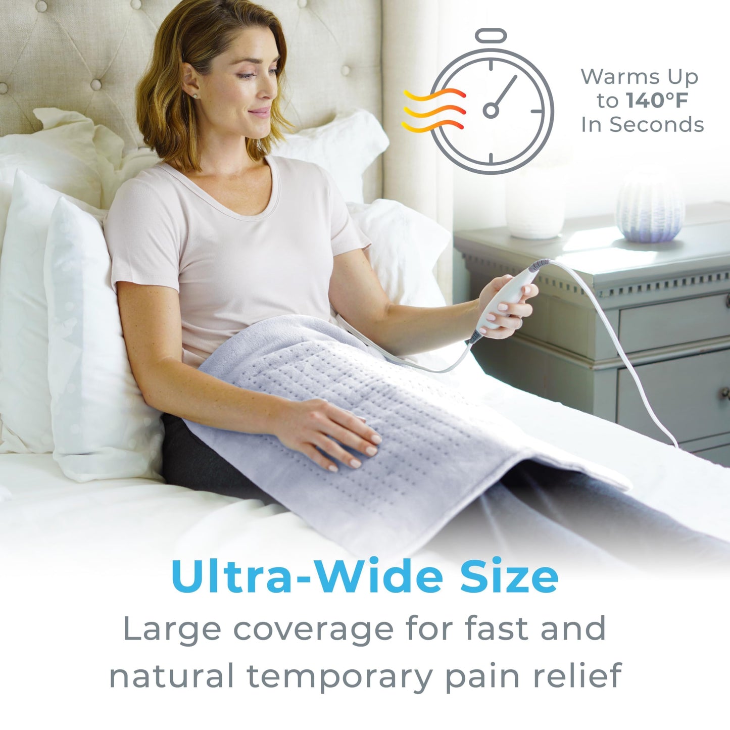 Pure Enrichment PureRelief Ultra-Wide Microplush Heating Pad - 20” x 24” XXL Size & 6 Heat Settings for Temporary Neck, Shoulder & Back Pain Relief - Moist Heat Option & Machine Washable (Periwinkle)