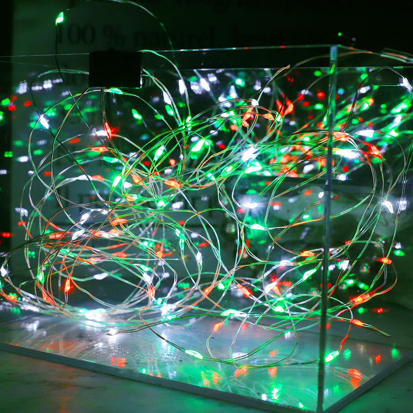 Curyidy Christmas Lights 400LED String Lights, Battery Operated, Remote Control, 4 Pack, Red White Green