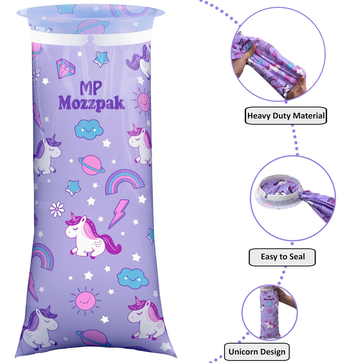 MP MOZZPAK Unicorn Kids Vomit Bags Disposable 35 Pack - Emesis Bags, Leak-Proof Barf Bag, Motion Sickness Relief for Children, Travel Friendly Puke & Throw up Bag for Car, Plane, & Road Trips