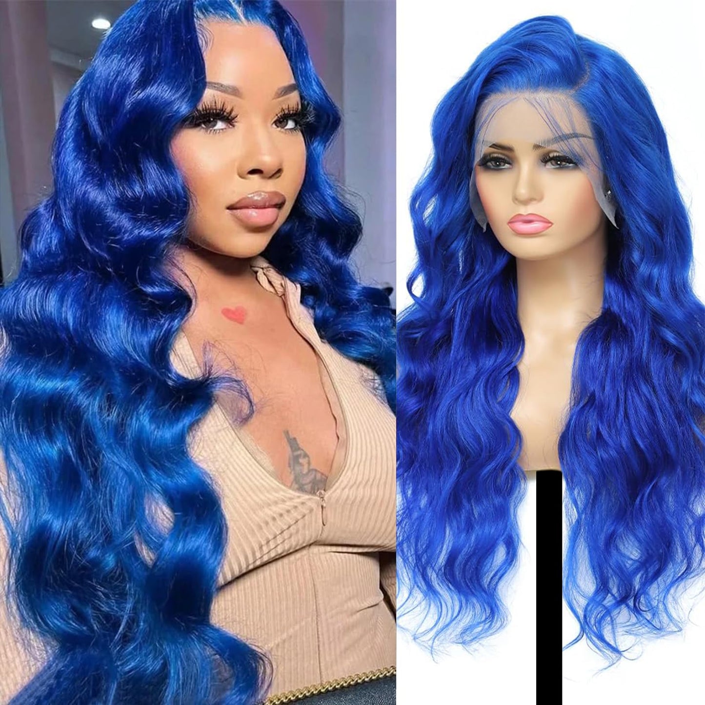 Shciyair 32 Inch Blue Wig Human Hair 13x4 HD Lace Front Wigs Human Hair Pre Plucked Body Wave Human Hair Wig Color 200 Density H