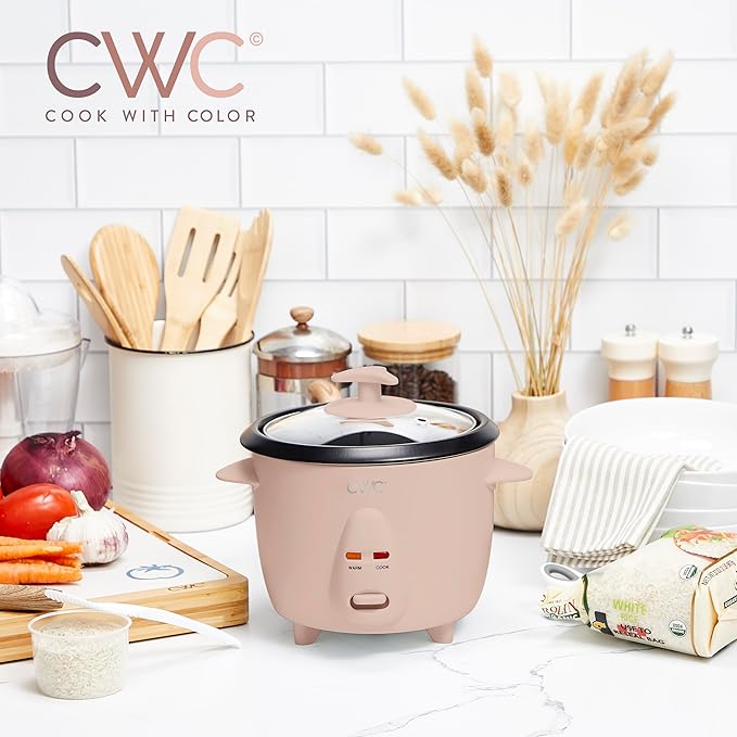 COOK WITH COLOR 6 Cup Rice Cooker 300W - Effortless Cooking and Perfectly, Cooks 3 Cups of Raw Rice for 6 Cups of Cooked Rice, Blush