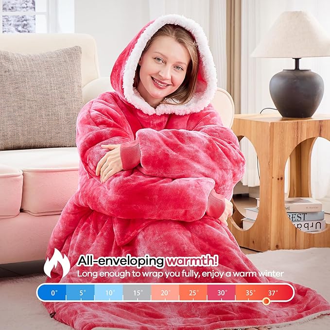 yescool Wearable Blanket Hoodie, Flannel Sherpa Fleece Blanket Sweatshirt for Adults Women Men,One Size Fits All