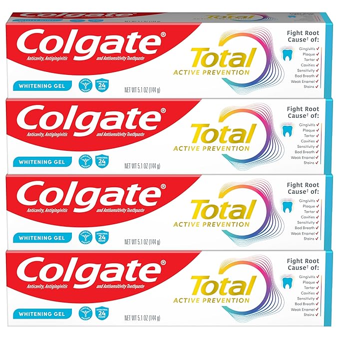 Colgate Total Active Prevention Whitening Gel Toothpaste with Fluoride, Bulk with Clinically Proven Formula That Fights Pl...