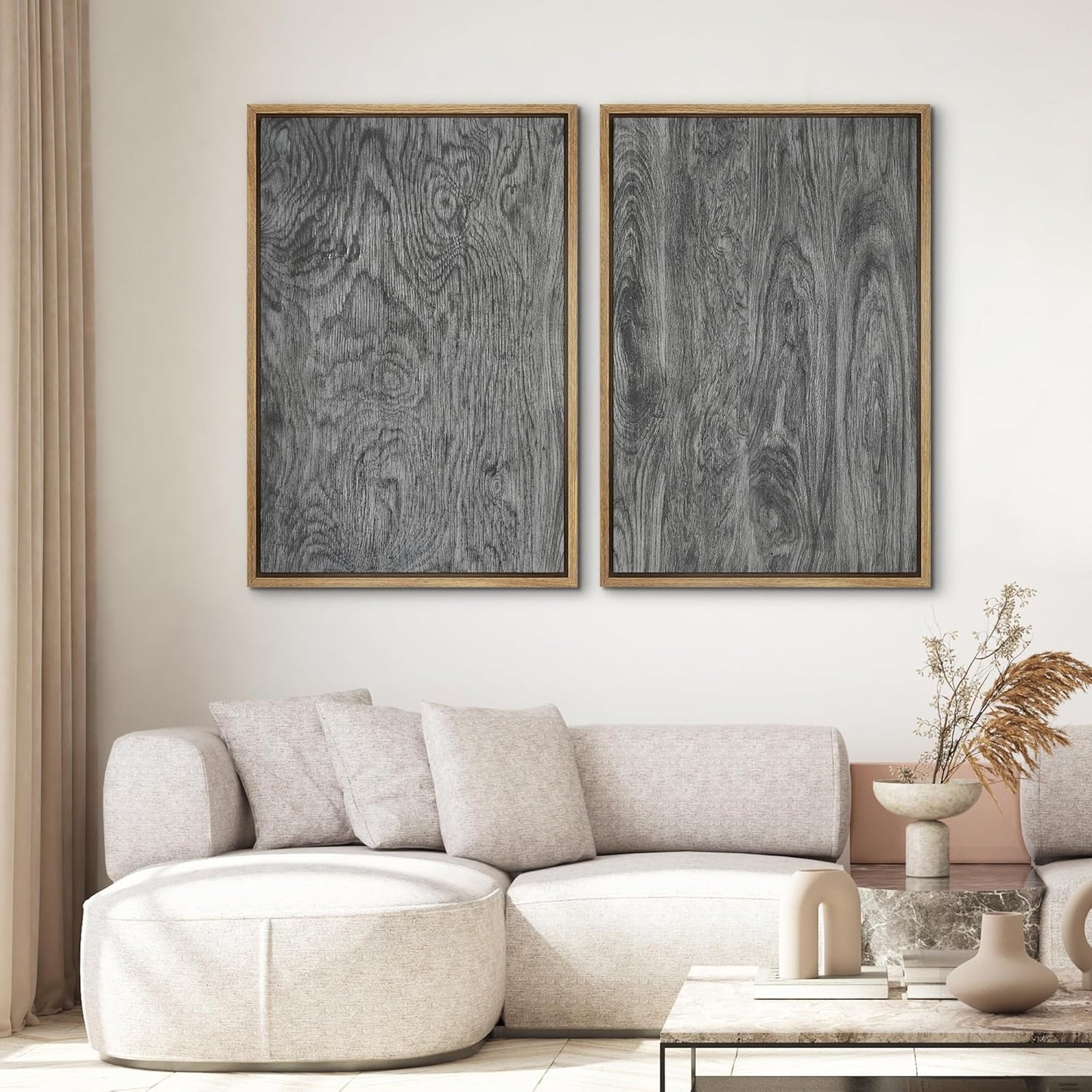 SIGNWIN Framed Canvas Print Wall Art Set Gray Wood Grain Rustic Abstract Illustrations Modern Art Minimal Decorative Nordic for Living Room, Bedroom, Office - 24"x36"x2 Natural