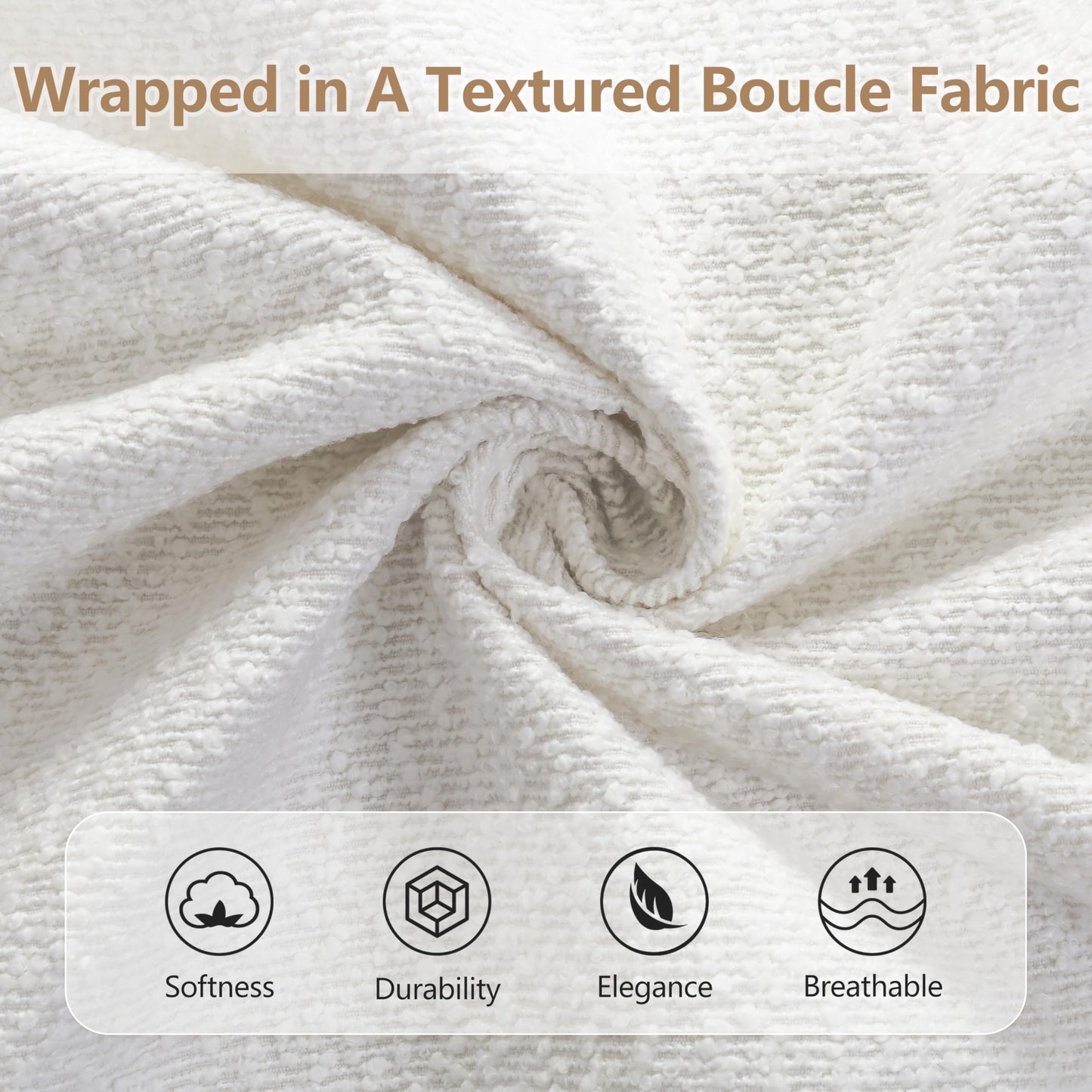 Merax California King Size Boucle Fabric Upholstered Platform Bed with Two Removable Pillow Headboard, Wood Bed Frame with Solid Round Legs for Kids Teens Adults, White