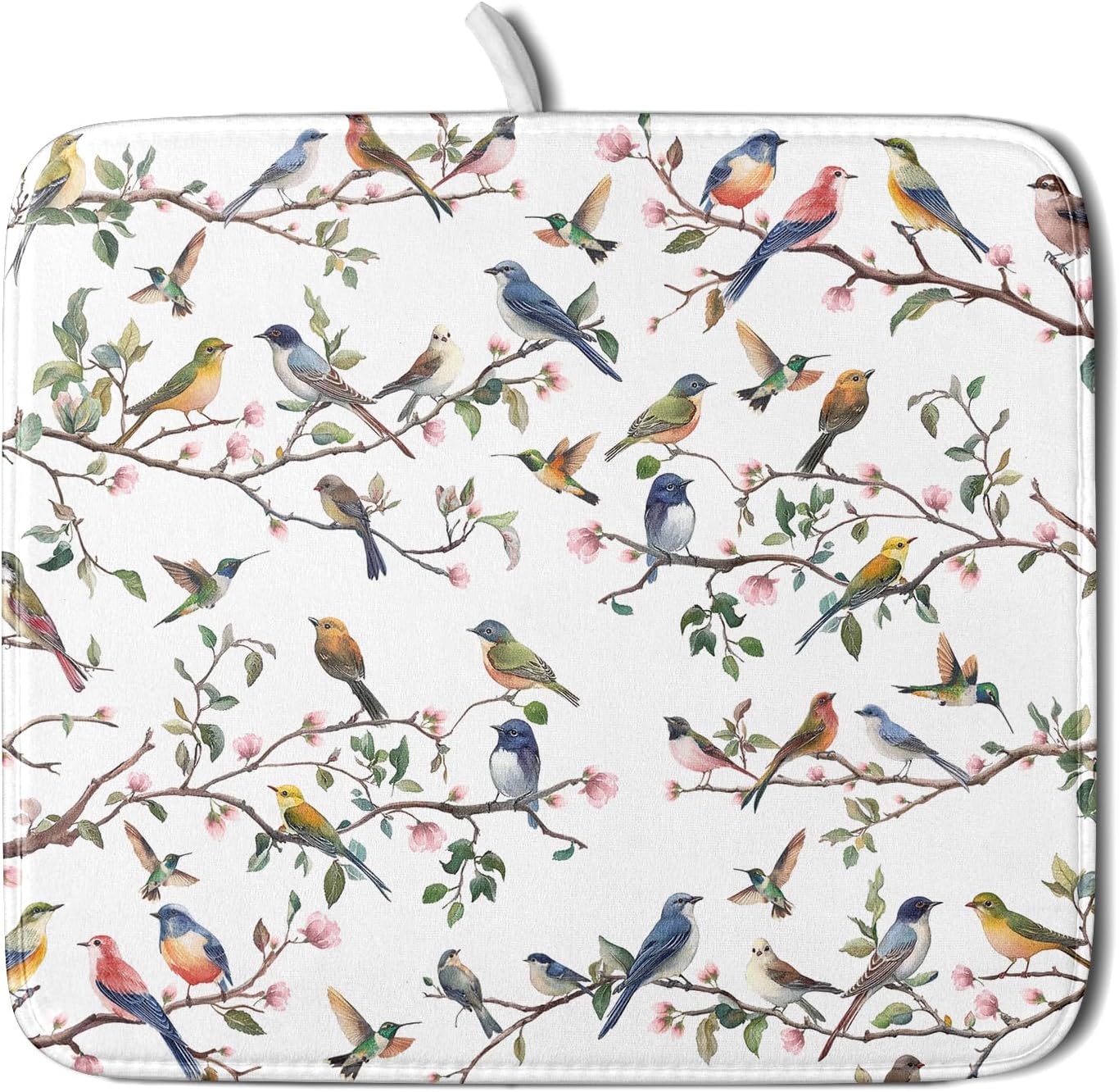 Floral Bird Dish Drying Mat for Kitchen Counter 16x18 Inch Spring Summer Bird Branch Flower Absorbent Reversible Microfiber Dish Pad Dish Drainer Rack Mats Countertops Protector Mat