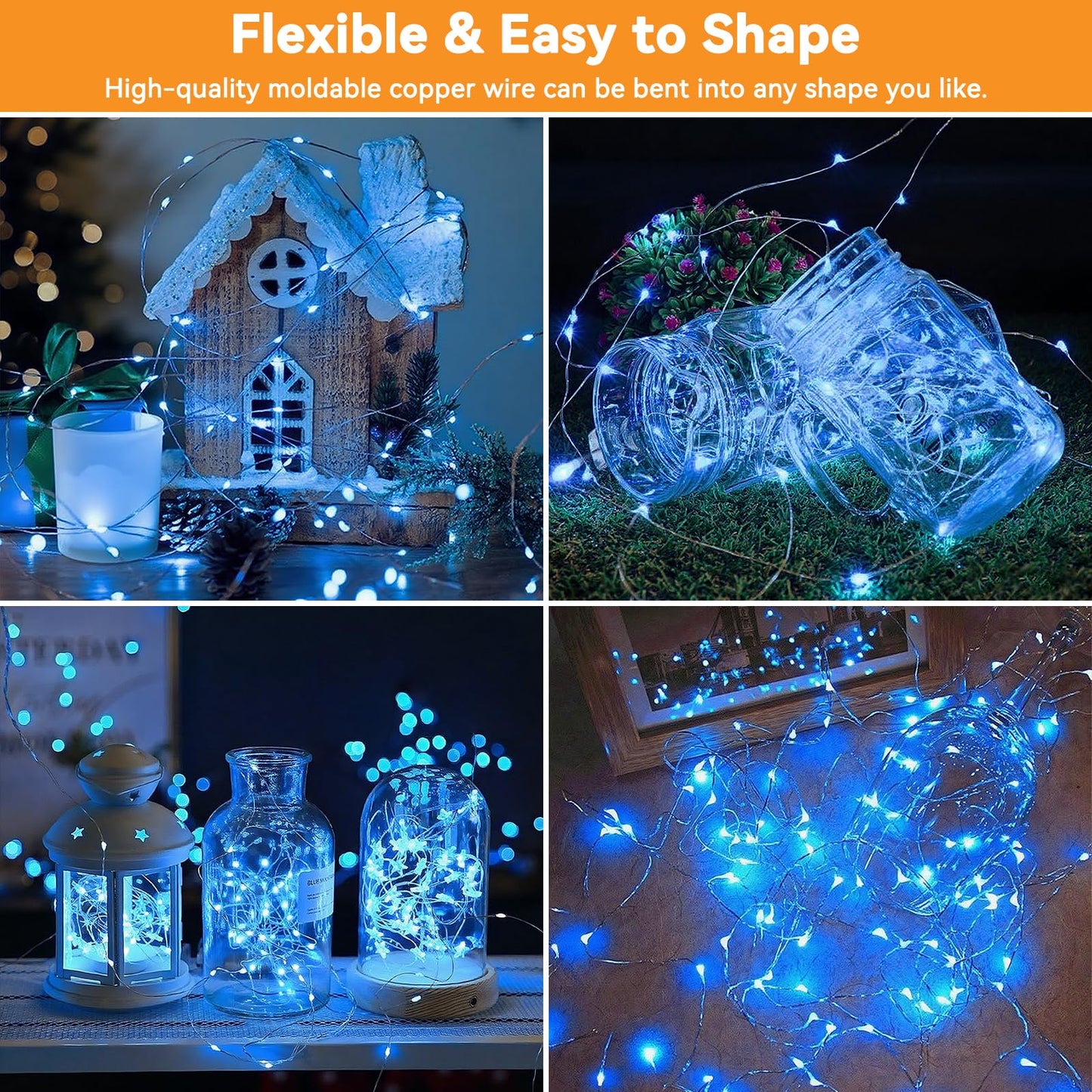 Solar String Lights Outdoor Waterproof 2 Pack Total 66Ft 200Led 8 Modes Twinkle Lights Solar Fairy Lights For Patio  Garden Yard Party Wedding Tree Christmas Halloween Decoration  Blue
