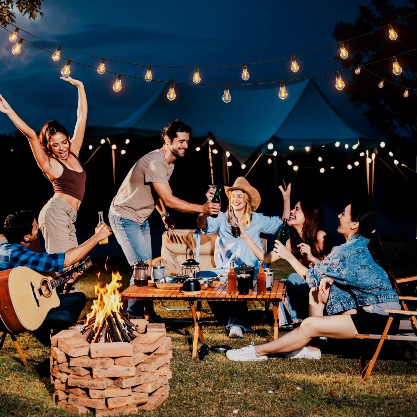 Meidaoduo Outdoor String Lights 100 ft, 50+3 A39 Shatterproof Warm Lights, Copper, 2200K, Model US10050-TX20B0-A39