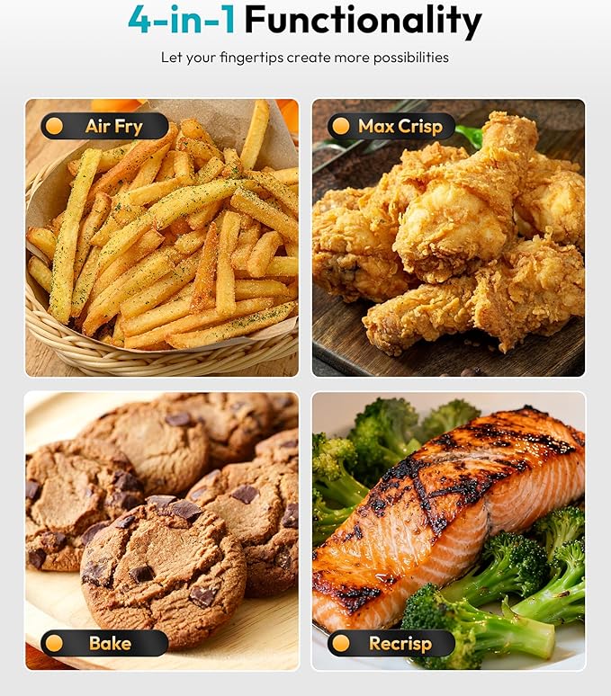 4-in-1 Portable Glass Air Fryer - 1500W, 4.2QT & 6 Cup Dual Containers, 140°F–400°F Temp Range, Microwave, Freezer & Dishwasher Safe, Grey