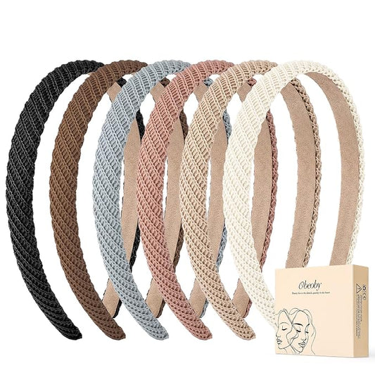 obeoby 6 Pack Trendy Headbands for Women, 0.6inch Thin Knitted Hairbands for Girls Valentines Day Outfit Women's Hair Non ...