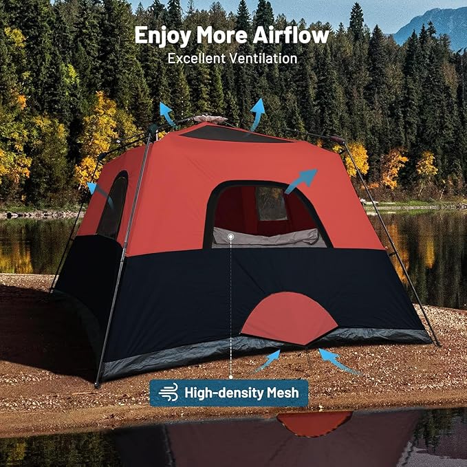 3/4 Person/6 Person Camping Tent Fast Cabin Tent with Instant Setup Tent, Weatherproof Tent Easy Quick Set Up & Pop Up in 60 Seconds with Rainfly Backpack for Family Camping,Upgraded Ventilation