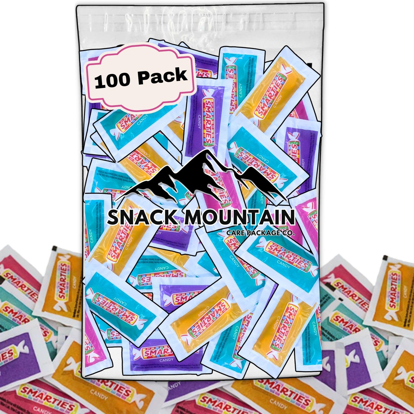 Snack Mountain Smarties Tart Candy - 100 Pack Individually Wrapped Pinata Stuffer, Candy Bulk, Fruity Treat for Office Bowls, Pa