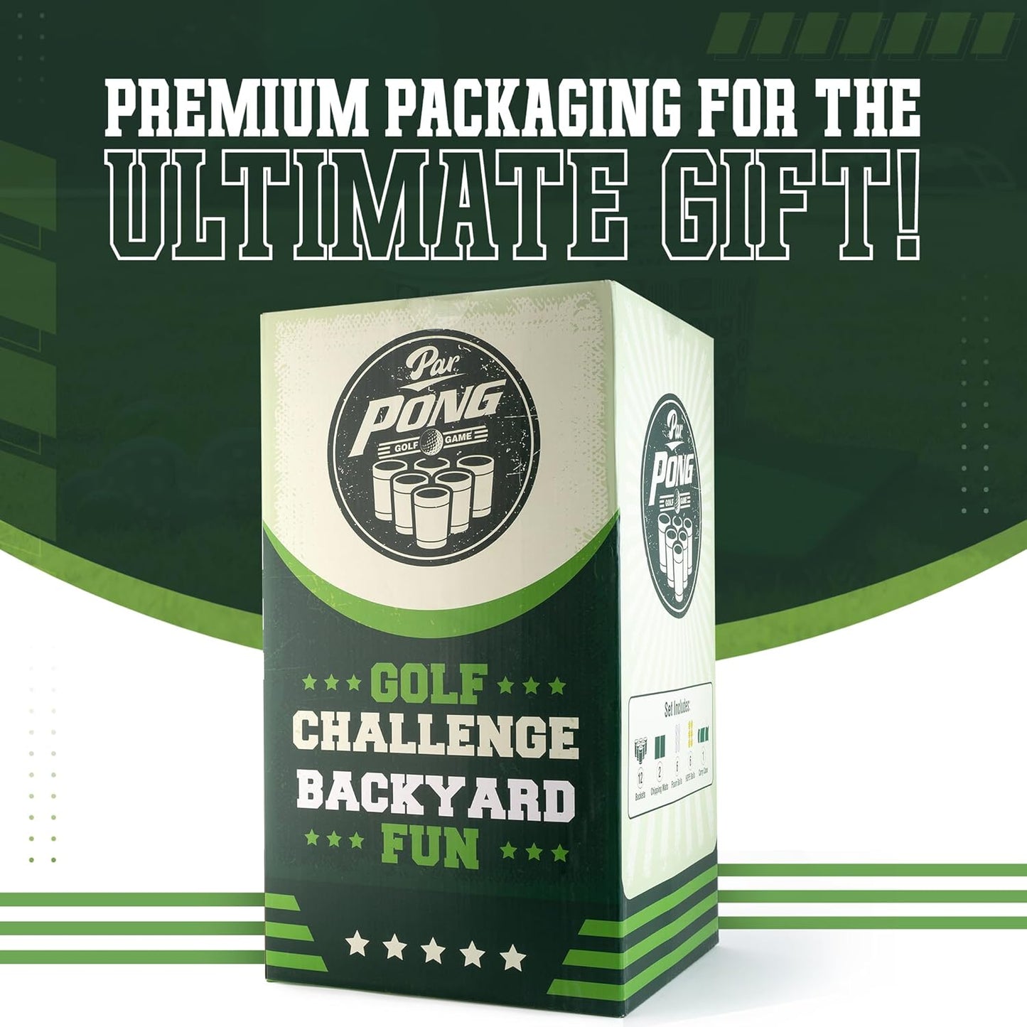 Par Pong Backyard Golf Chipping Game – Outdoor Golf Game with 12 Buckets, 2 Hitting Mats & Golf Balls – for Adults, Tailgating, BBQ, Parties & Gifts for Golfers.