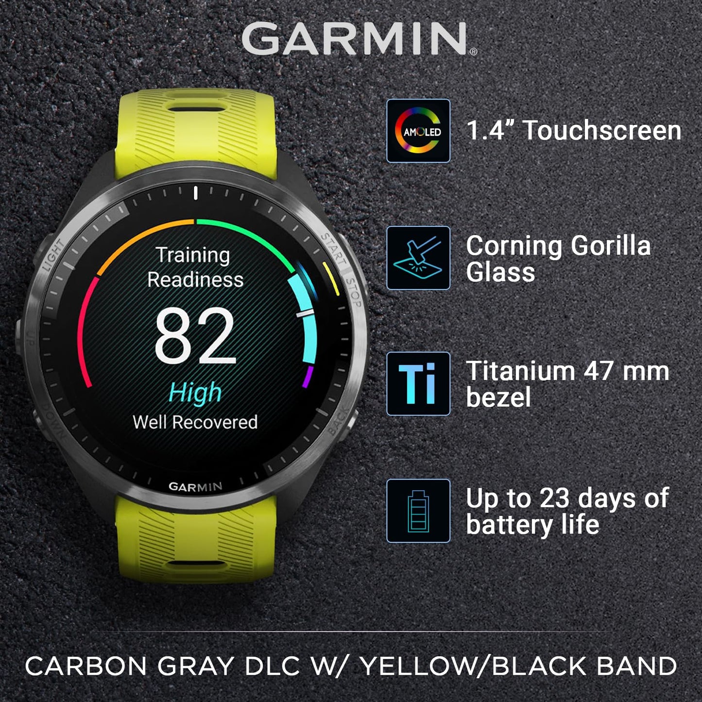 Wearable4U - Garmin Forerunner 965 - Lightweight Titanium 47 Mm: Amoled Display | Up To 23 Days Battery Lif | Triathlon & Runnin
