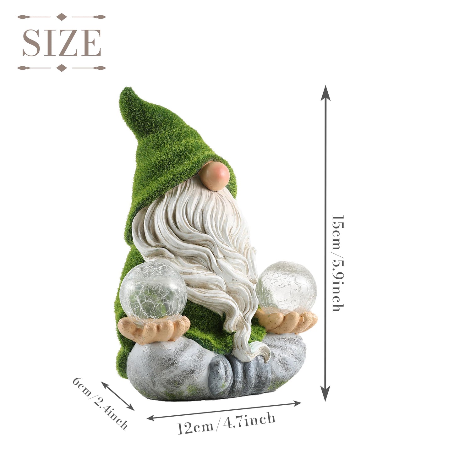 TERESAS COLLECTIONS Garden Gnome with Solar Lights, 6in Green Resin Zen Decor for Yard, Outdoor Patio, Yoga Gifts for Men and Women