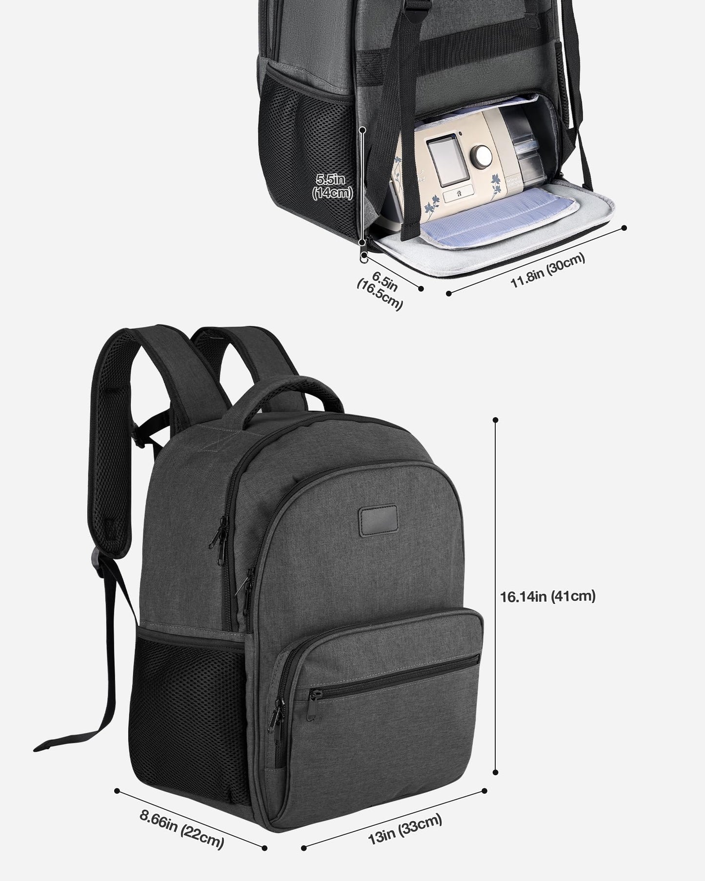 Hautton CPAP Backpack, Travel Carrying Bag Compatible with ResMed AirSense 9/10/11, Philips System One Large Capacity Portable Carry On Case for CPAP Machine Accessories