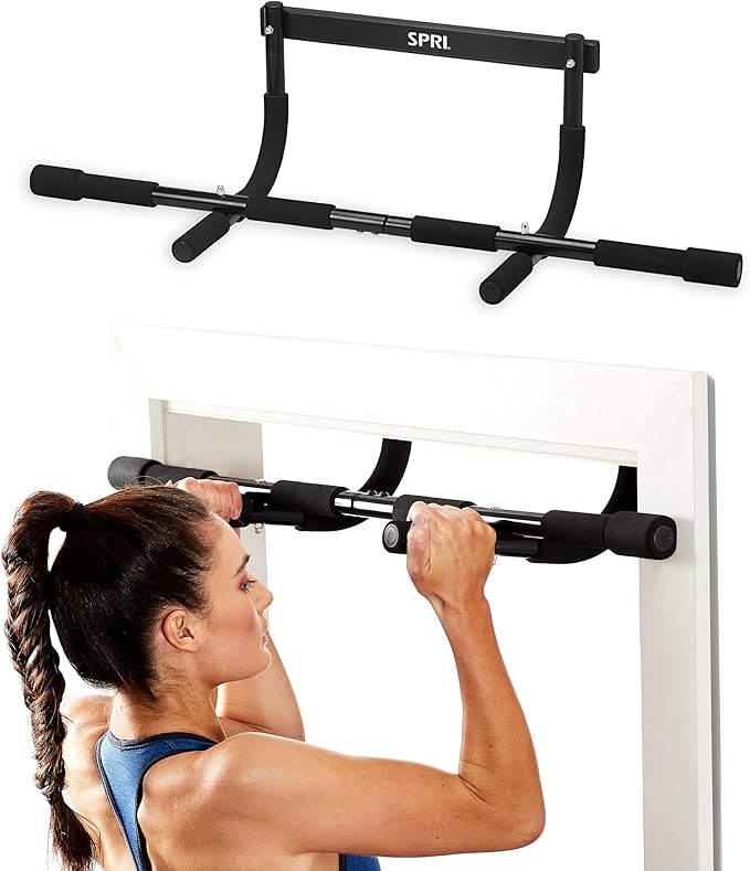 SPRI Pull Up Bar - 8-Grip and 12-Grip Door Frame Mounting Pull-Up Bar for Versatile Workouts - Rugged Steel Frame with Foa...