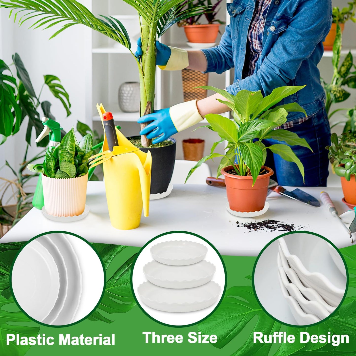 YUANAIYI 12 Packs Wave Plant Saucer - Plastic Flower Pot Drip Trays/Durable Heavy Duty White Plant Tray for Indoor and Out Door Plant(6/8/10 inch)