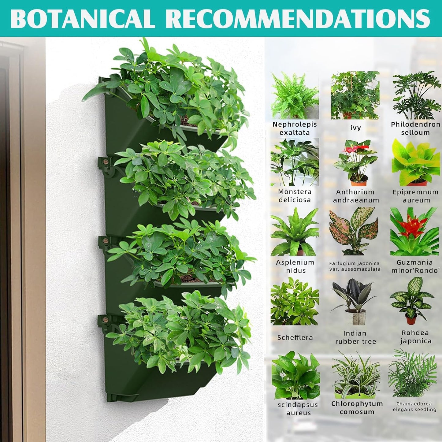 Vertical Wall Planter, 4 Packs Self Watering Wall Planters for Indoor with 3 Pcs Garden Tool Set Vertical Planter Tower for Strawberries Flowers Herbs, 12.9''x5.5'' x26.7''