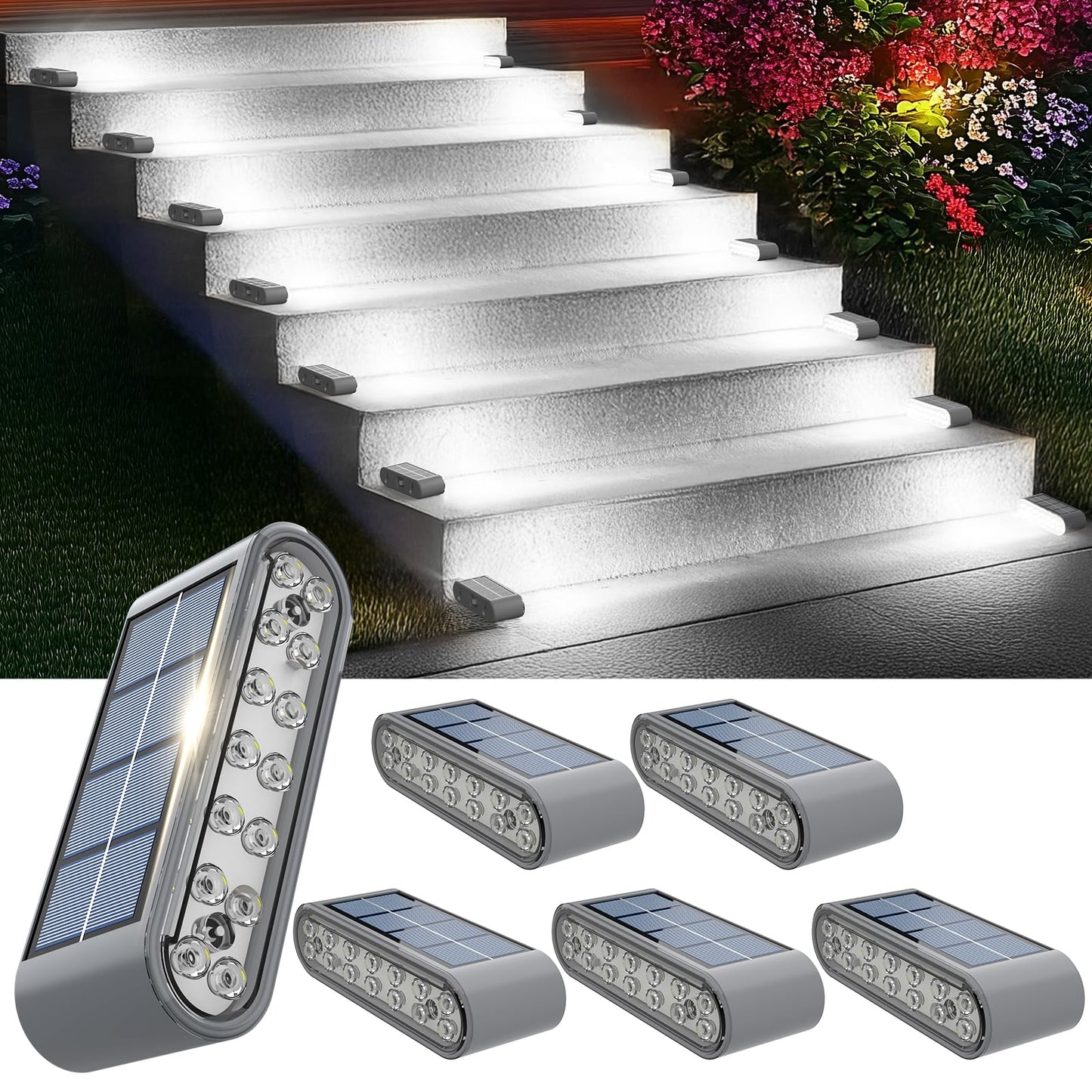 Xillumi Core Solar Step Lights For Outside  6-Pack Stair Light Outdoor Waterproof Ip67  14 Led Cool White Light Solar Powered Lighting For Steps  Stairs  Deck  Patio  Walkway  Front Porch Decor