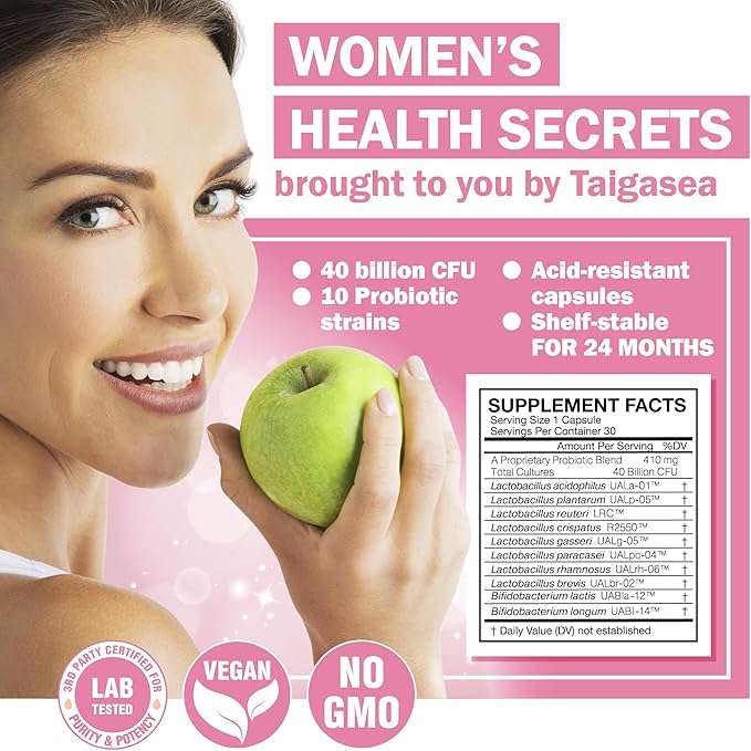 Probiotics for Women, 40 Billion CFU, 10 Strains for Yeast Control, Vaginal and Urinary Tract Health, Non Refrigerated Daily Probiotic Supplement
