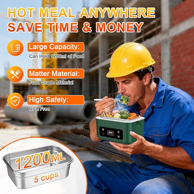 Cordless Electric Heated Lunch Box,Pro 24000mah Heated Lunch Box,Battery Powered, 1.2L Portable Food Heater-3D-5 Side Heating-Intelligent Temperature Control,Suitable For Trucks,Offices,Travel