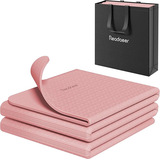 Readaeer Foldable Yoga Mat for Travel Folding Yoga Mat 6mm Thick with Carrying Bag, Non-Slip TPE Exercise Pilates Mat for ...