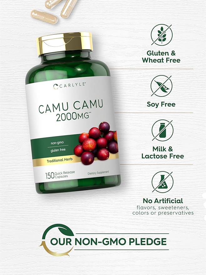 Carlyle Camu Camu with Vitamin C | 2000mg | 150 Capsules | Herb Extract Supplement | Myrciaria Dubia | Non-GMO and Gluten Free