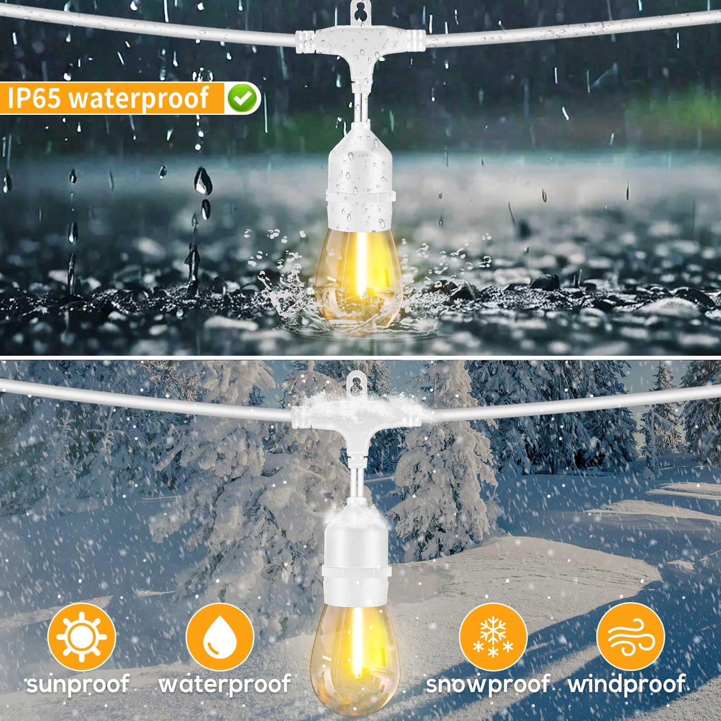 Meidaoduo Outdoor String Lights LED 100FT White 32 Dimmable Shatterproof Bulbs PVC Waterproof Patio Lighting MDDUS10030-TS20W0-S14