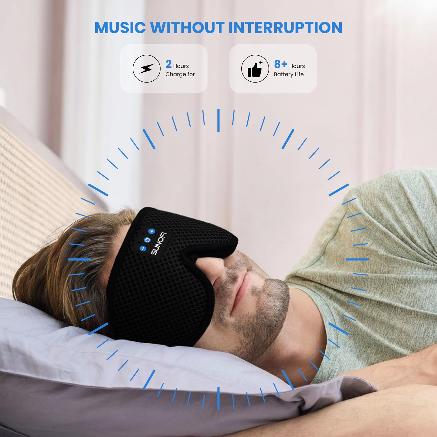 SunoFi Sleep Headphones Bluetooth 5.4, 3D Sleep Mask with Ultra-Thin HD Stereo Speakers, Wireless Music Eye Mask Headphones for Side Sleepers, Travel, Relaxation