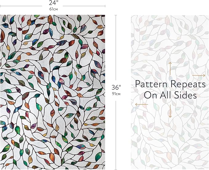 Artscape New Leaf | Privacy Window Film with Vibrant Colored Pattern | Non-Adhesive & UV Protection | Easy to Apply & Removable | 24 x 36 Inches | Made in USA