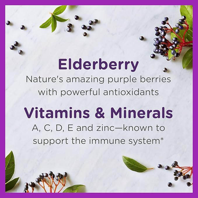 Zarbee's Elderberry Gummies for Kids with Vitamin C; Zinc & Elderberry; Daily Childrens Immune Support Vitamins Gummy for Children Ages 2 and Up; Natural Berry Flavor; 21 Count