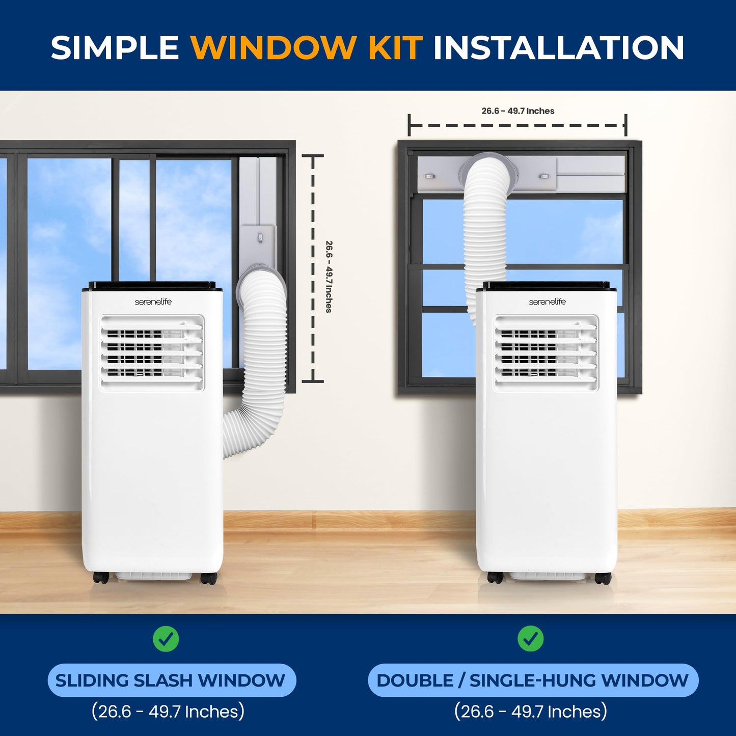 Serenelife 8000 Btu Portable Air Conditioner, 3-In-1 Compact Standing Air Conditioner For Room Up To 350 Sq. Ft., Floor Ac Unit