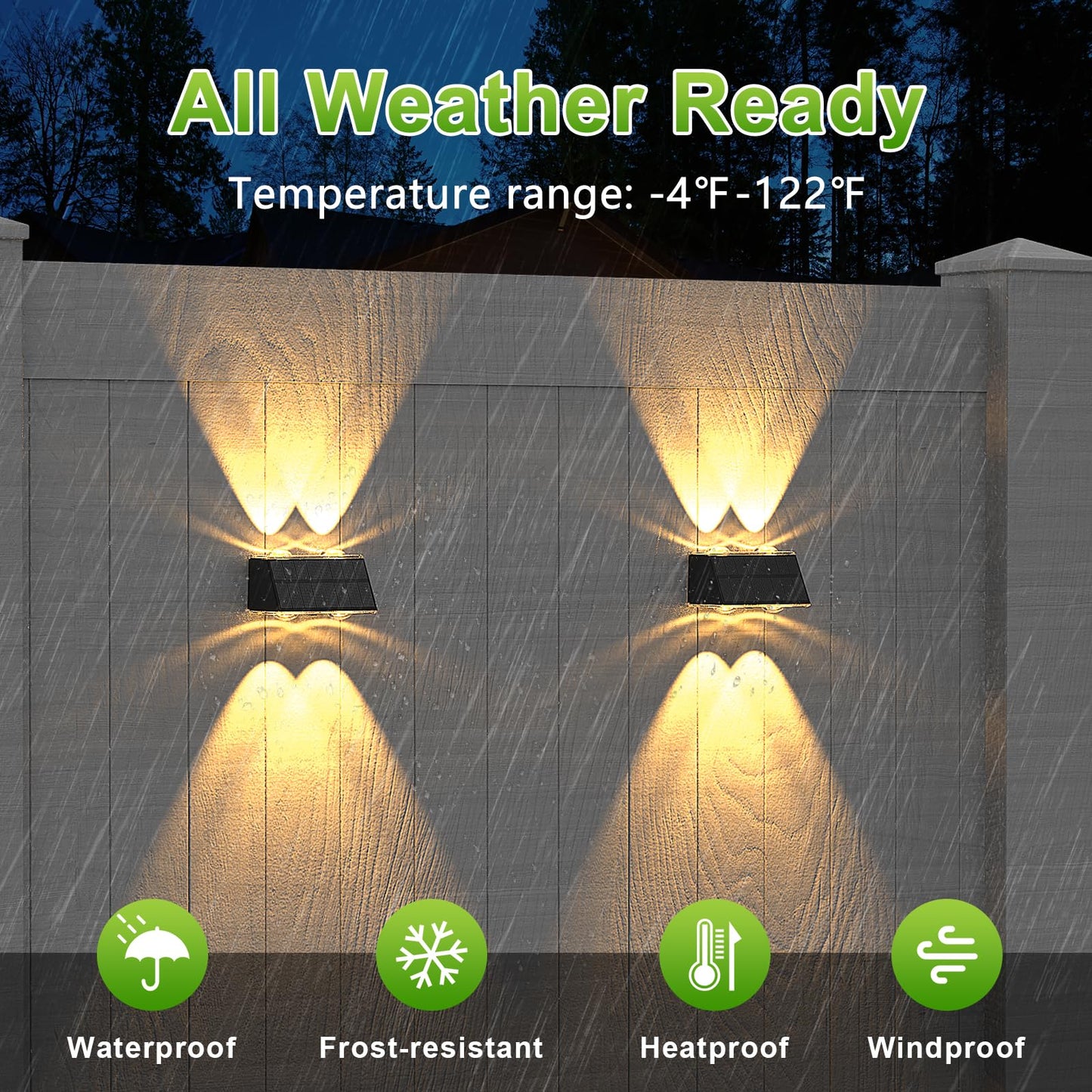 LANSOW Solar Fence Lights 8 Pack, Waterproof LED Up-Down Spot Wall Lights, Warm/Cool White & RGB, Black