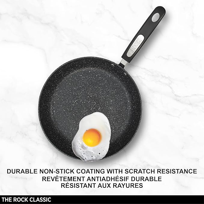 Starfrit The Rock 7PC Non-Stick Cookware Set - Durable Forged Aluminum - Oven Safe - PFOA Free - Easy to Clean - Black