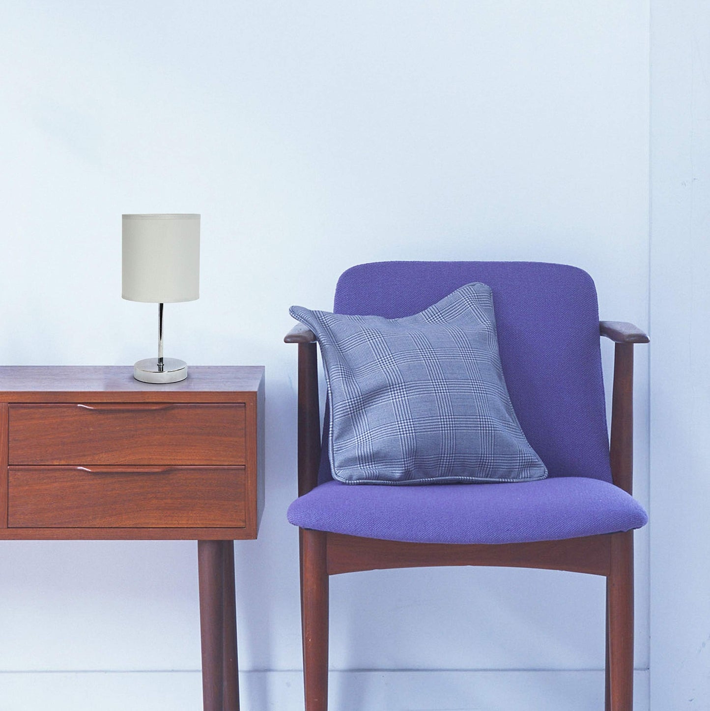 Simple Designs Lt2007-Slt Chrome Mini Table Lamp, Slate Gray Fabric Shade, No Bulb, Metal Construction