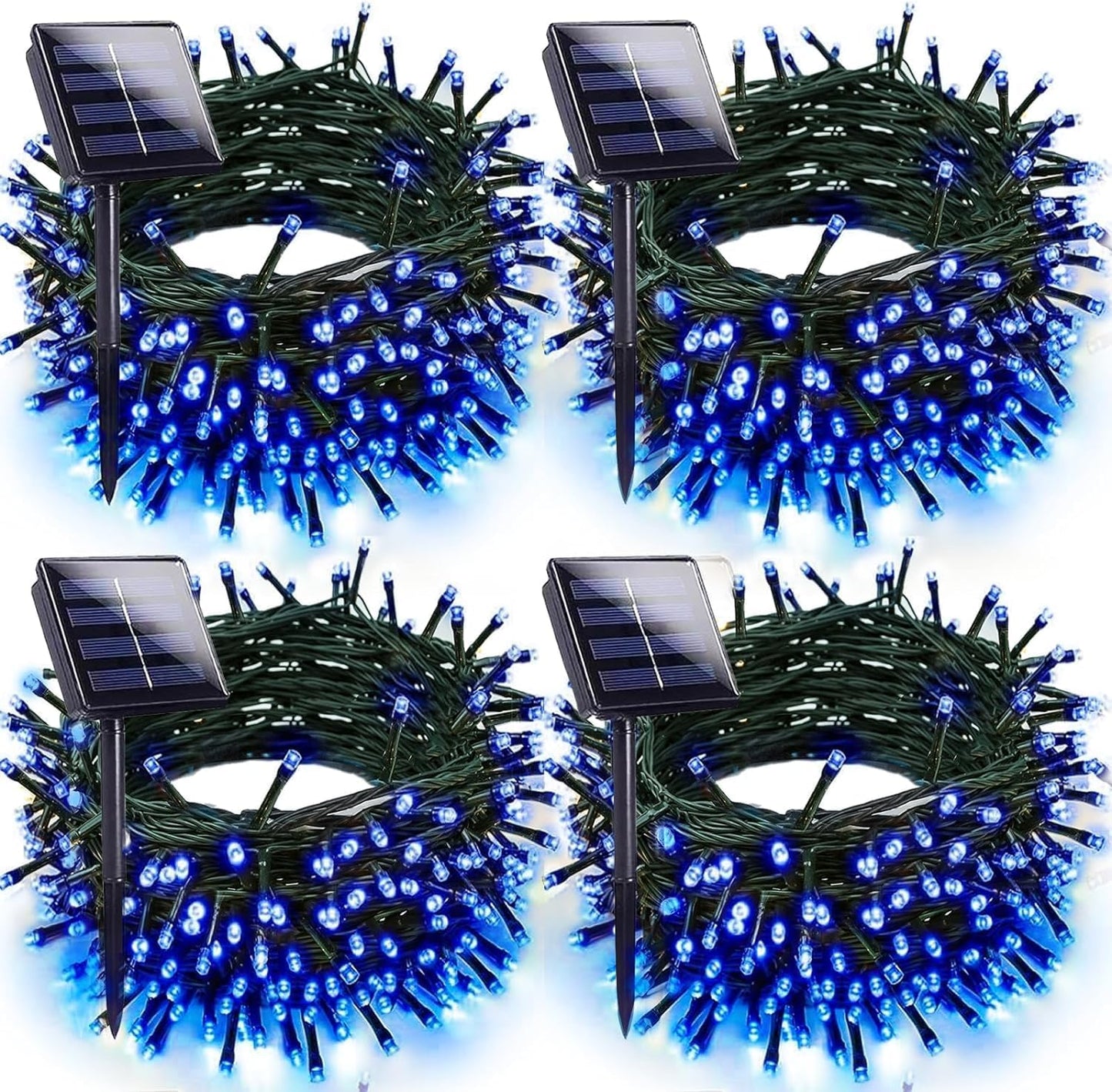 EXF Solar String Lights, 400LED, 132FT, Waterproof, 4 Pack, Blue, Green Wire, 8 Modes, Christmas Fairy Light for Outdoor Decor