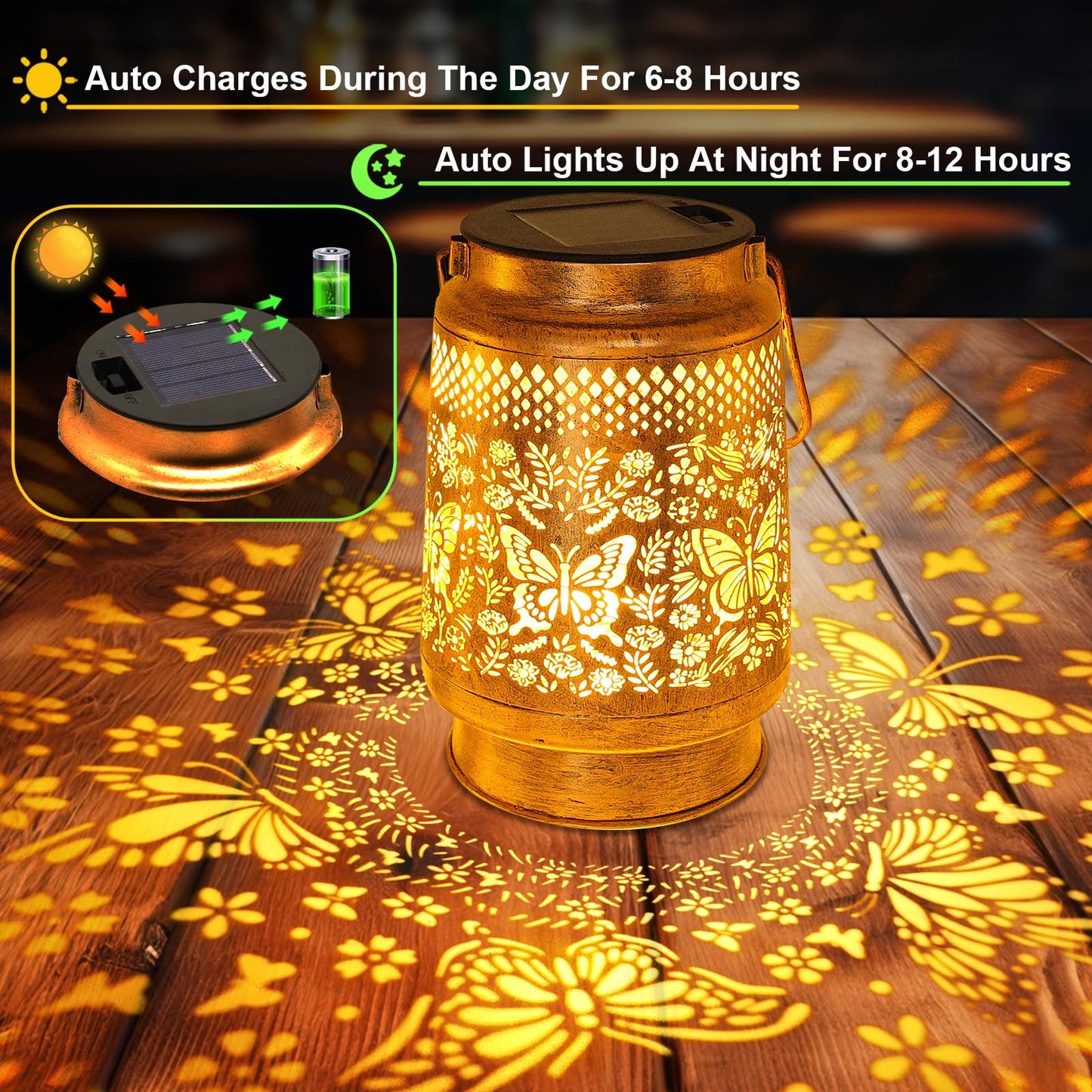 2 Pack Solar Lanterns Outdoor Butterfly Garden Decor  Birthday Gifts For Women Mom Grandma Christmas  Waterproof Metal Hanging Solar Lights Led Decoration With Shepherd Hook Outside For Yard Patio