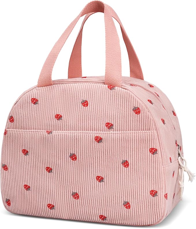 Lunch Box for Women,Cute Corduroy Lunch Tote Bag,Reusable Insulated Lunch Box,Large Capacity Cooler Bag with Compartments for Work, Picnics or Travelling