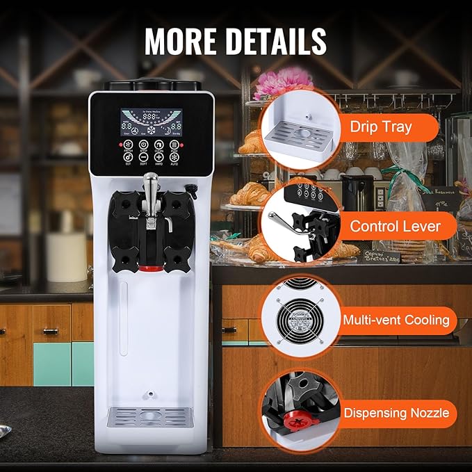 VEVOR Commercial Ice Cream Machine, 10.6 QT/H Yield, 1000W Single Flavor Countertop Soft Serve Ice Cream Maker, with 4L Hopper 1.6L Cylinder, LCD Panel Auto Clean Pre-cooling, for Restaurant Snack Bar