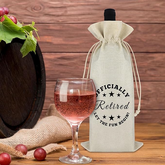 Happy Retirement Gifts for Women Men Wine Bag Funny Retirement Gift for Mom Boss Coworkers Teachers Appreciation Gift Retired Farewell Leaving Gift for Colleagues Cotton Burlap Wine Bottle Bag