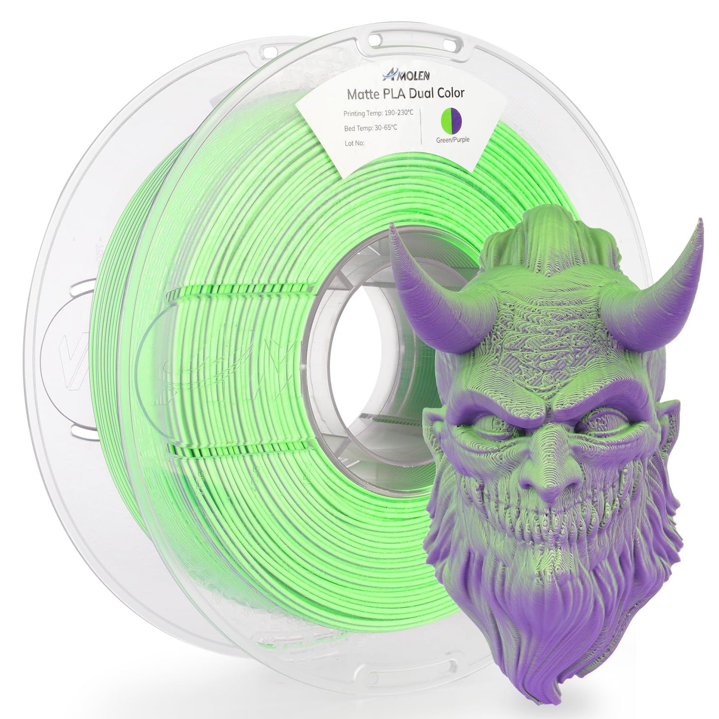 AMOLEN Matte PLA 3D Printer Filament - Dual Color Green Purple Filament, Smooth Finish Color Change 3D Printing Filament 1.75mm, 1KG/2.2lb