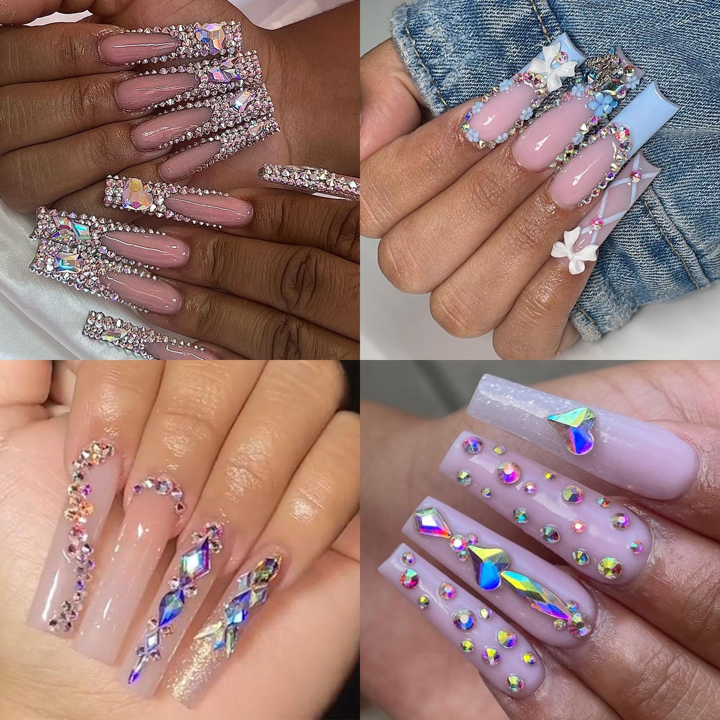 Cycullinyt 1660Pcs Crystal AB Nail Art Rhinestones: 8 Types of Multi Shapes Diamonds + 4 Sizes Flatback DIY Crafts Rhinestone Cr