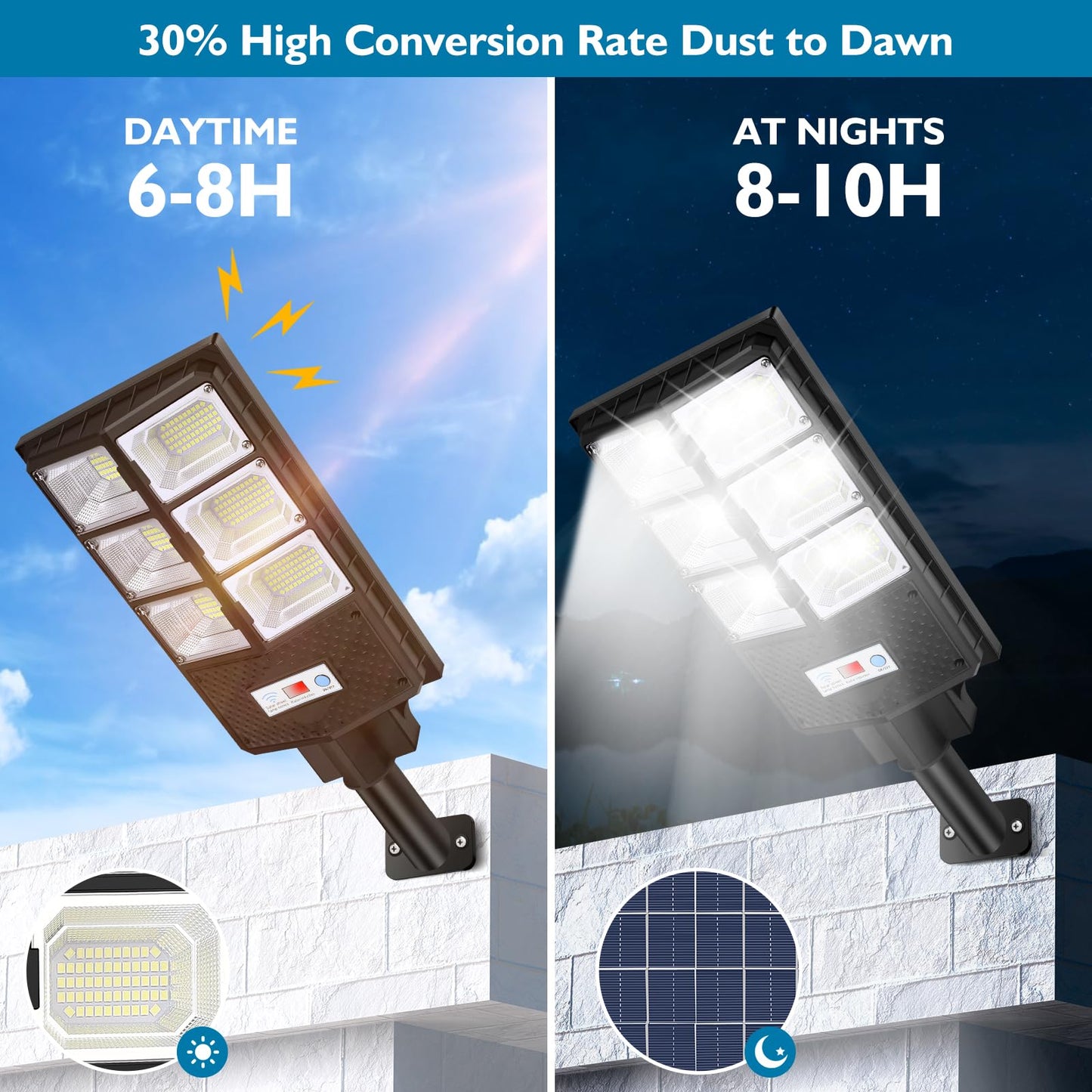 VUAA Outdoor Solar Lights, 6500K 10000LM, Motion Sensor, Remote Control, 6 Pack, Black, Model JI-6630-FBA-6